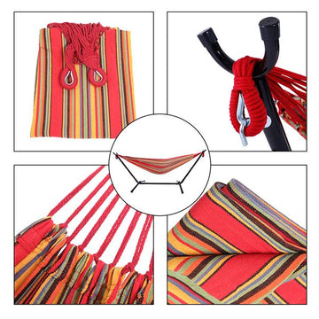 10 フィート ファブリック コットン ハンモック ベッド、省スペース スチール スタンド付き、トロピカル (耐荷重 450 ポンド、プレミアム キャリーバッグ付属)